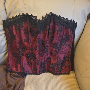 Frederick's of Hollywood Red and Black Lace Corset Bustier